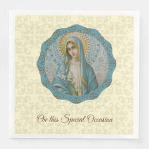 Serviette En Papier Mère bleue d'or de turquoise de lis de Vierge