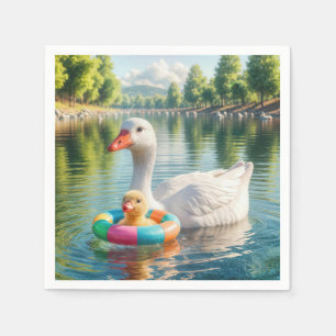 Serviette En Papier Mère Canard Blanc Avec Canard