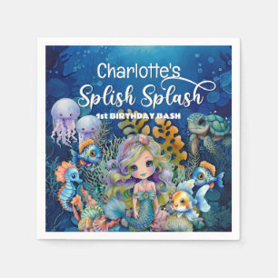Serviette En Papier Mermaid 1er fête d'anniversaire