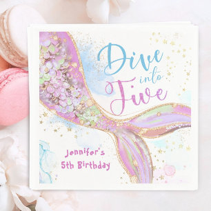 Serviette En Papier Mermaid 5e anniversaire Plongée violette en cinq p