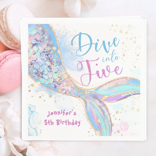 Serviette En Papier Mermaid 5e anniversaire Plongée violette en cinq p (Créateur téléchargé)