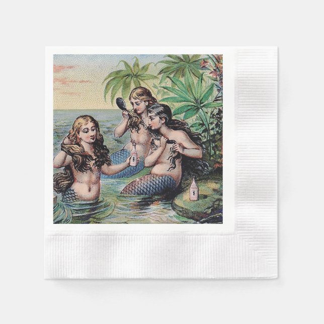 Serviette En Papier Mermaid Antique Magie Océan Nautique (Devant)