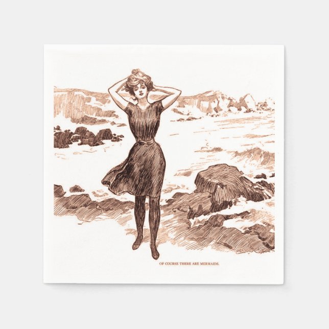 Serviette En Papier Mermaid Beach Gibson Girl Victorian Antique (Devant)