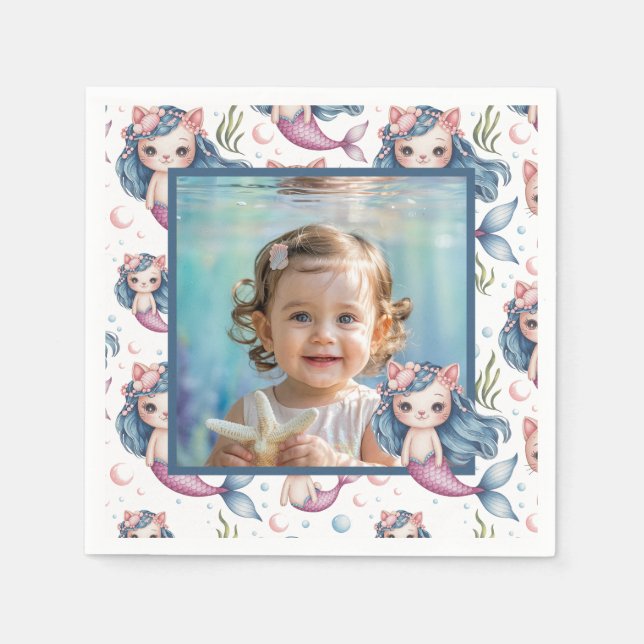 Serviette En Papier Mermaid Birthday Photo Personalized (Devant)