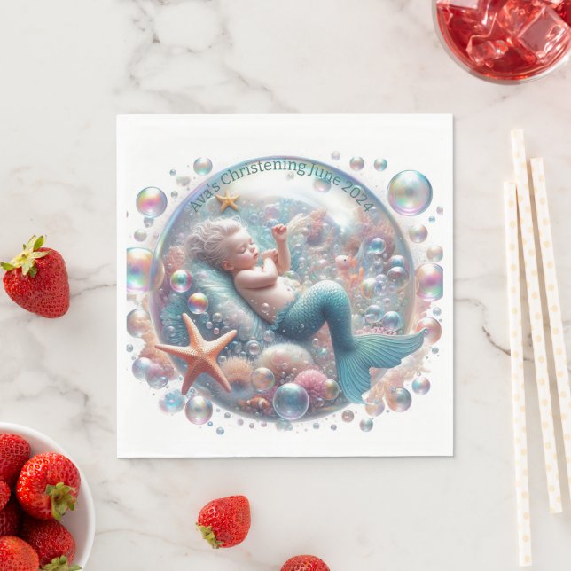 Serviette En Papier Mermaid Christening (En situation)