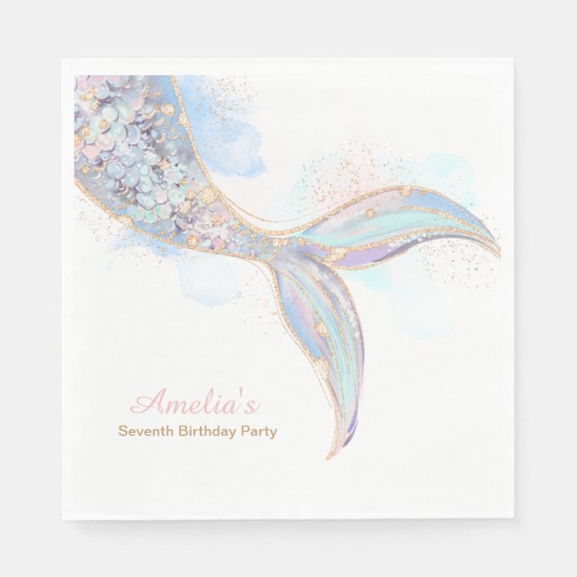 Serviette En Papier Mermaid Queue Anniversaire (Devant)