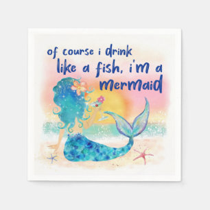 Serviette En Papier Mermaid Sea   Boire comme un poisson