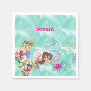 Serviette En Papier Mermaid Starfish Cute personnelle cheveux foncés