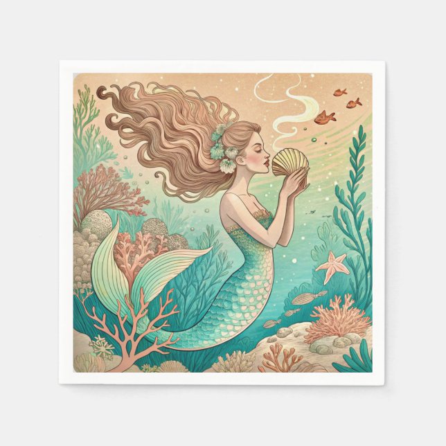 Serviette En Papier Mermaid thème fête serviettes personnalisées (Devant)