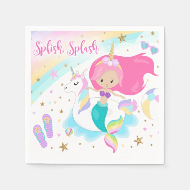 Serviette En Papier Mermaid & Unicorn Party Napkin (Devant)
