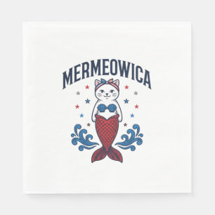 Serviette En Papier Mermeowica Chat Mermaid Patriote Conception de T-S