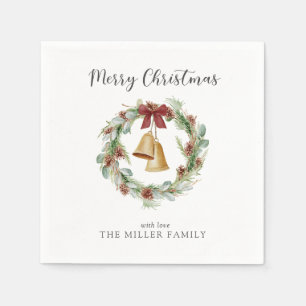 Serviette En Papier Merry Christmas Folift Wreath avec Golden Bells