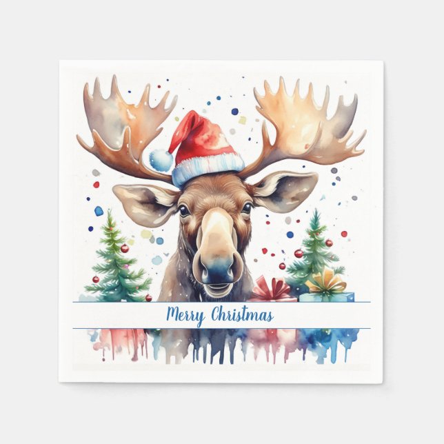 Serviette En Papier Merry Christmas Hat Festive Moose -   (Devant)