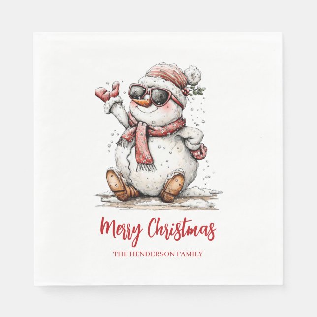 Serviette En Papier Merry Christmas Sunglass Snowman  (Devant)