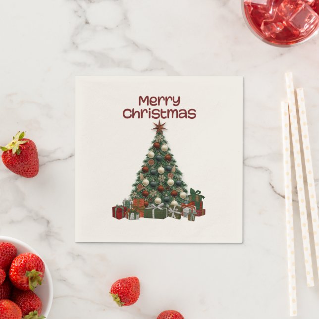 Serviette En Papier Merry Christmas Tree Paper Napkin (En situation)