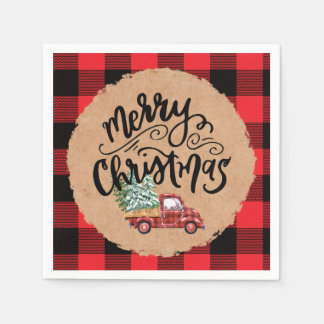 Serviette En Papier Merry Christmas Vintage Truck Script Napkins