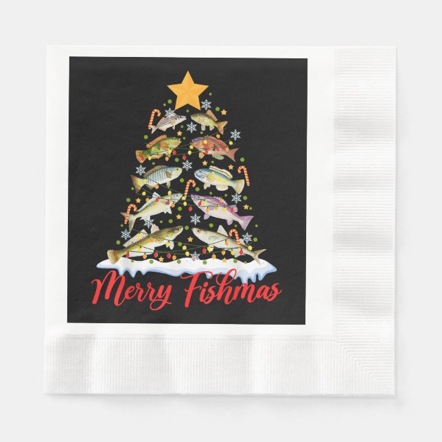 Serviette En Papier Merry Fishmas Funky Christmas Tree Lights Fish Fis (Devant)