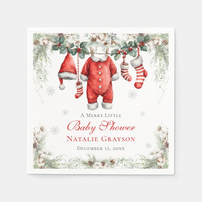 Serviette En Papier Merry Little Baby Shower Santa Clothesline (Devant)