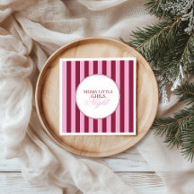 Merry little red stripe Christmas Party Napkin