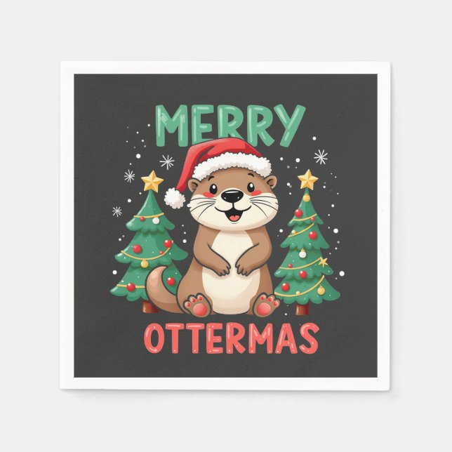 Serviette En Papier Merry Ottermas Funny Otter Animal Amateurs de Noël (Devant)