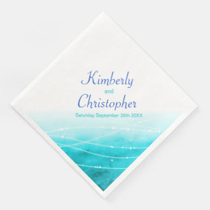Serviette En Papier Mers scintillantes peintes bleu eau blanche servie