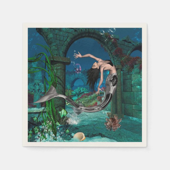 Serviette En Papier Merveilleuse sirène avec poisson imaginaire (Devant)