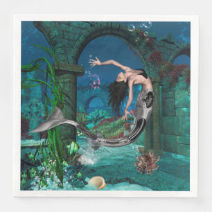 Serviette En Papier Merveilleuse sirène avec poisson imaginaire