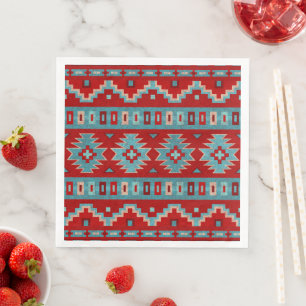 Serviette En Papier Mésas du Sud-Ouest Turquoise & Rouge