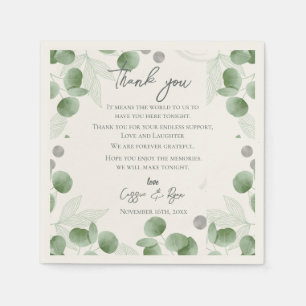 Serviette En Papier Message du Mariage Merci Feuille Eucalyptus
