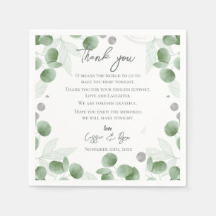 Serviette En Papier Message du Mariage Merci Feuille Eucalyptus