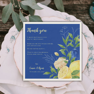 Serviette En Papier Message Merci de fête de mariage au citron bleu fl