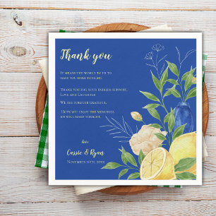 Serviette En Papier Message Merci de fête de mariage au citron bleu fl