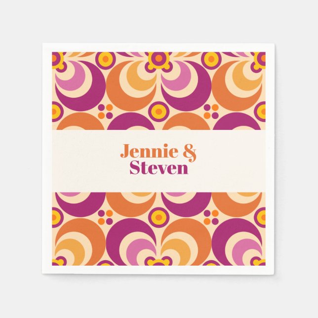 Serviette En Papier Mi-siècle Géométrique Floral Violet Orange (Devant)