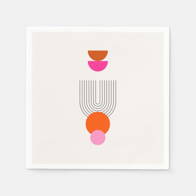 Serviette En Papier Mi-siècle Moderne 03 Arc Abstrait rose orange (Devant)