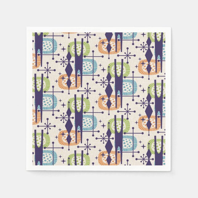 Serviette En Papier Mi-siècle moderne âge atomique Motif Abstrait (Devant)