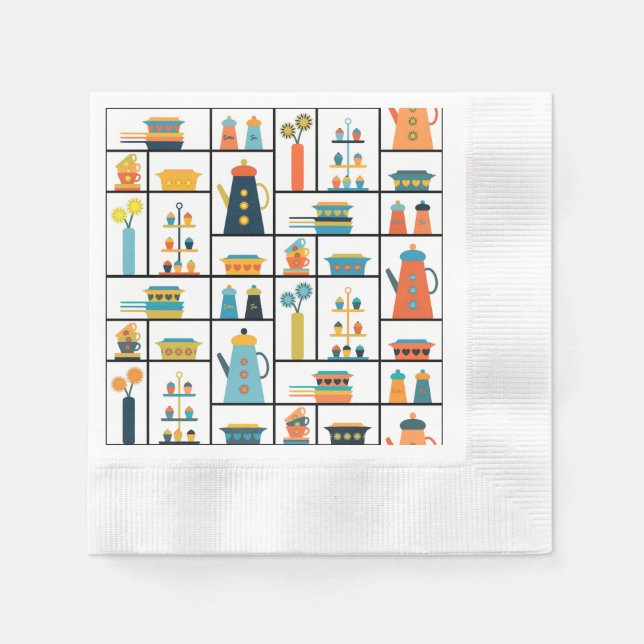 Serviette En Papier Mi-siècle Moderne Rétro Élégants Tablettes De Cuis (Devant)