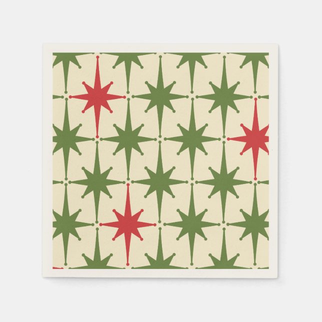 Serviette En Papier Mi-siècle Moderne Rétro Starbursts de Noël (Devant)