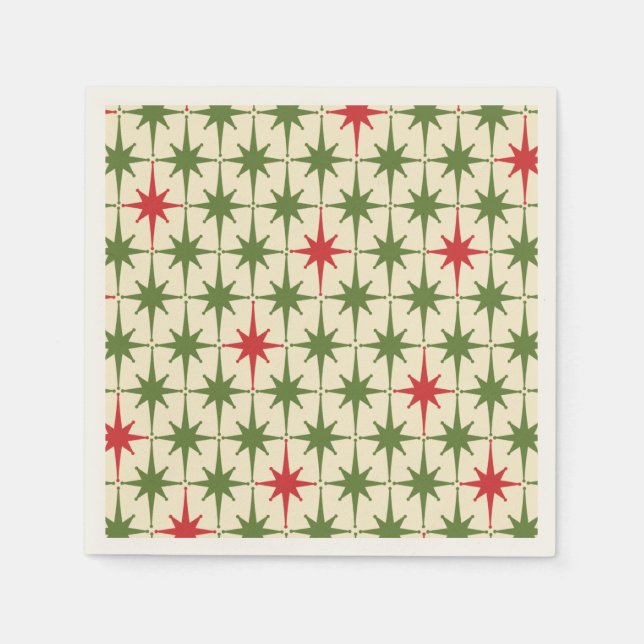 Serviette En Papier Mi-siècle Moderne Rétro Starbursts de Noël (Devant)