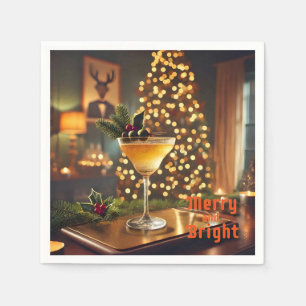 Serviette En Papier Mi-Siècle Noël Joyeux & Cocktail lumineux