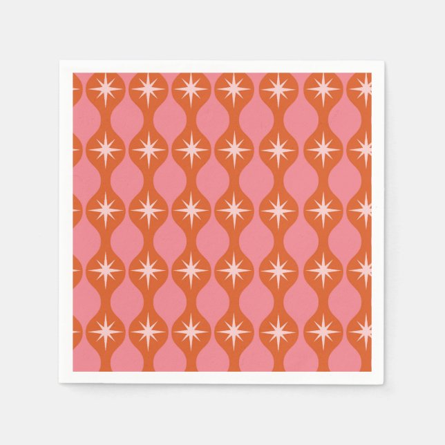 Serviette En Papier Mi-siècle Starburts sur Orange Pink Ogee Motif (Devant)