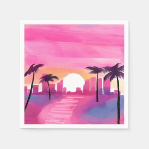 Serviette En Papier Miami en rose   Peinture aquarelle lumineuse