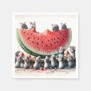 Serviette En Papier Mice On a Juicy Watermelon Wedge