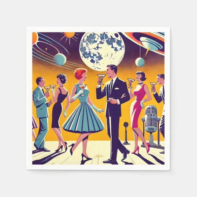 Serviette En Papier Mid Century 60s Space Age Cocktail Party (Devant)