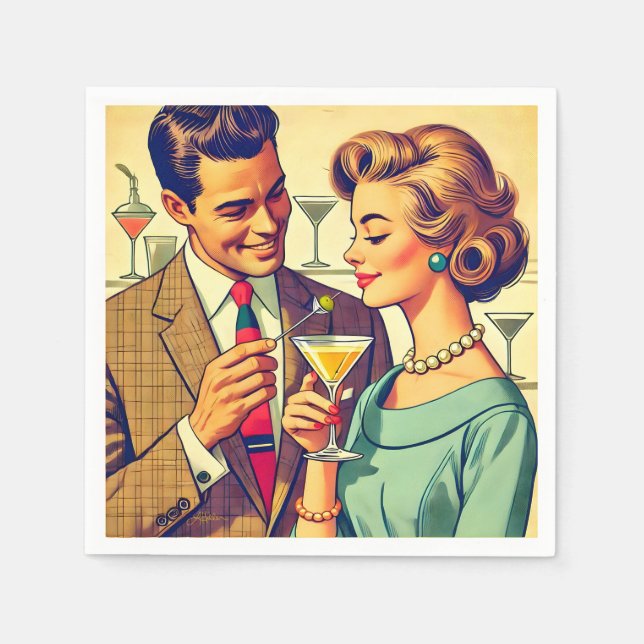 Serviette En Papier Mid Century Cocktail Party Couples - Temptation (Devant)
