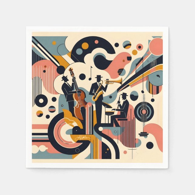 Serviette En Papier Mid Century Jazz Age Psychedelic Trio (Devant)
