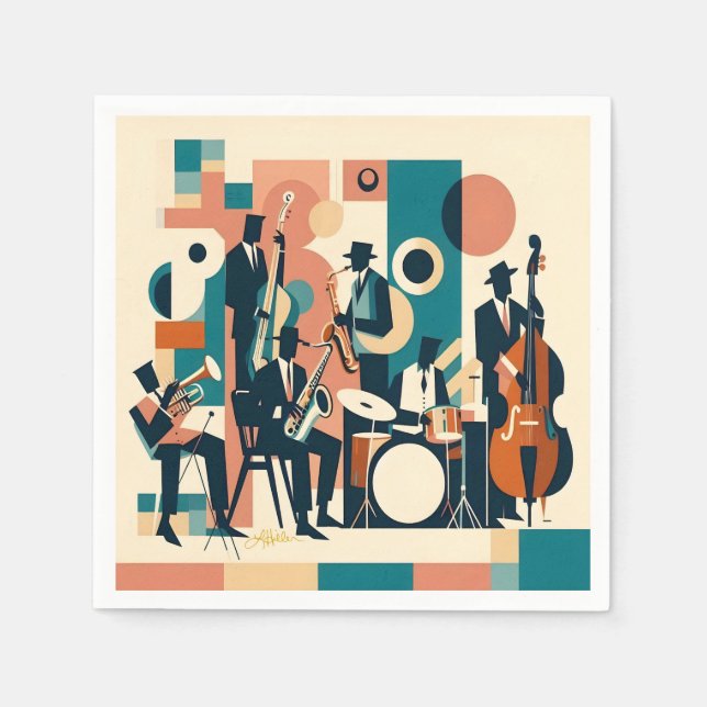 Serviette En Papier Mid Century Jazz Age Sextet (Devant)