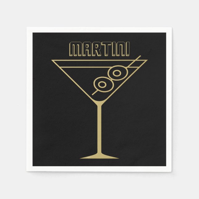 Serviette En Papier Mid Century Modern Gold 2 Olive Martini (Devant)