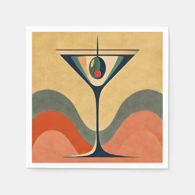 Serviette En Papier Mid Century Modern "pimento olive martini wave" (Devant)