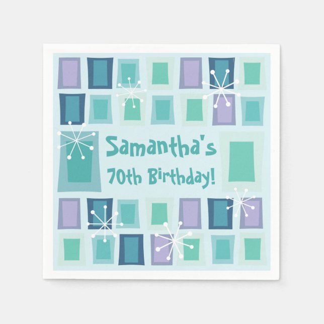 Serviette En Papier Mid Century Moderne 70e Anniversaire Aquamarine (Devant)