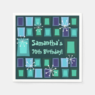 Serviette En Papier Mid Century Moderne 70e anniversaire Turquoise